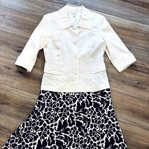 Harold’s black & white silk print dress size 8 matching White Jacket Size 6 EUC